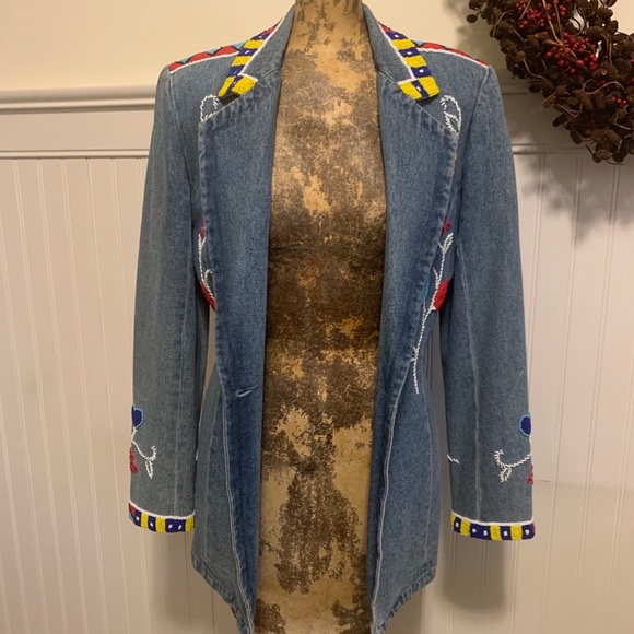 🪡 beaded Denim Jacket Blazer 🧵 - Picture 3 of 16